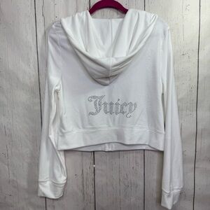 Juicy Couture White Cropped Rhinestone Logo Hoodie